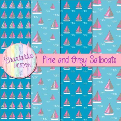 Free pink and grey sailboats digital papers
