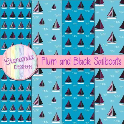Free plum and black sailboats digital papers