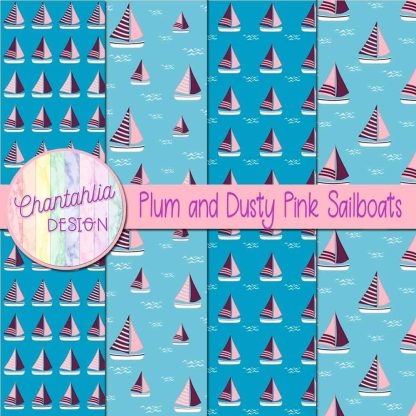 Free plum and dusty pink sailboats digital papers