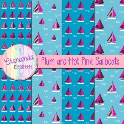 Free plum and hot pink sailboats digital papers