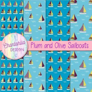 Free plum and olive sailboats digital papers