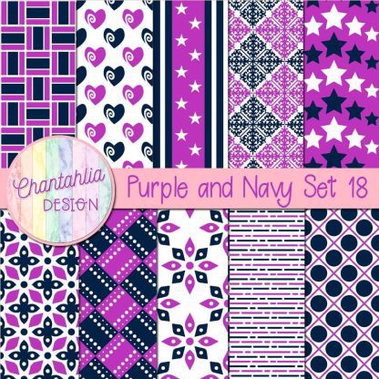 Free purple and navy digital papers set 18