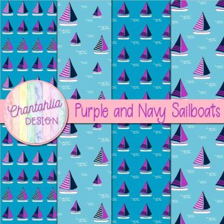 Free purple and navy sailboats digital papers