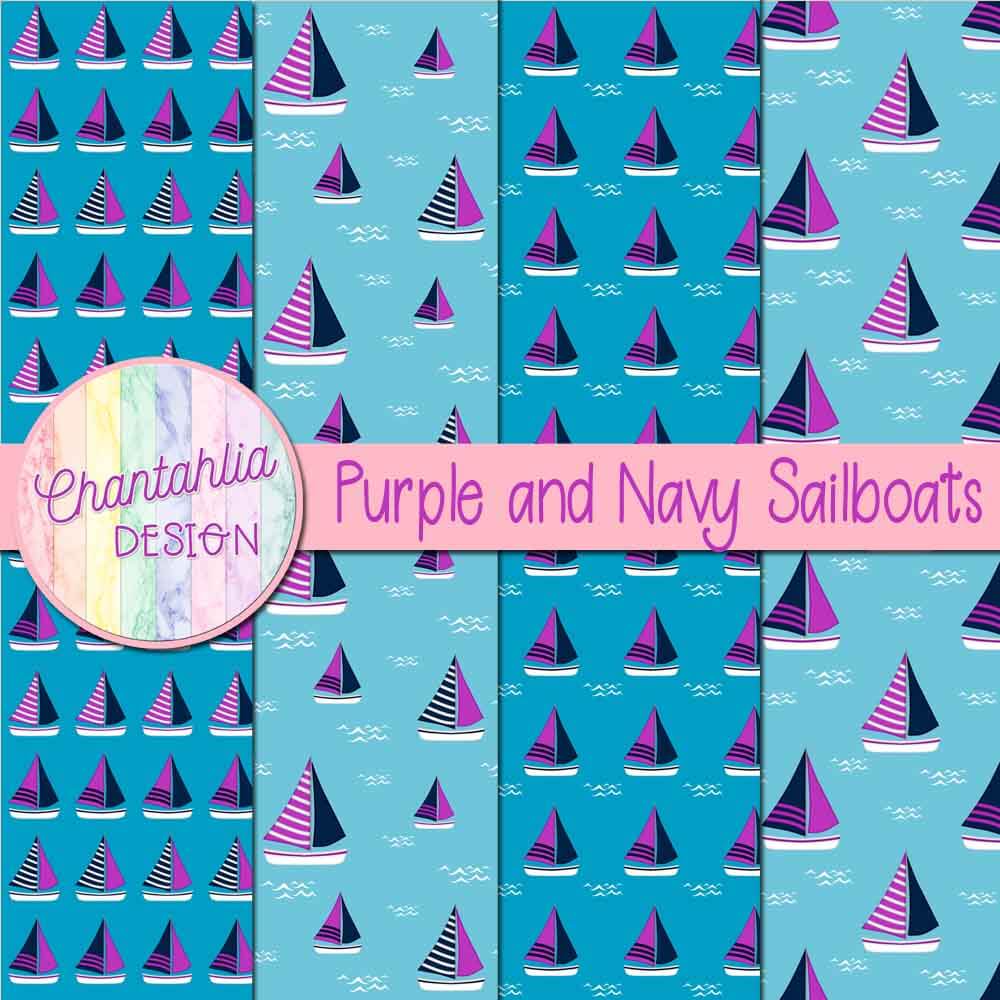 Purple and Navy Sailboats Digital Papers