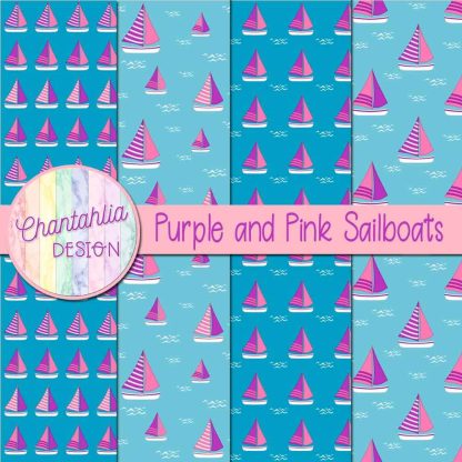 Free purple and pink sailboats digital papers