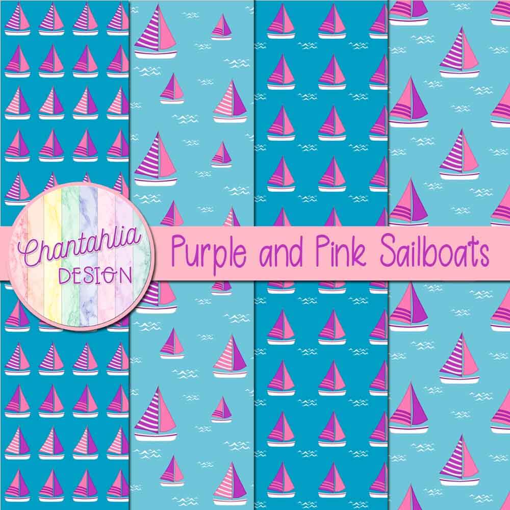 Purple and Pink Sailboats Digital Papers