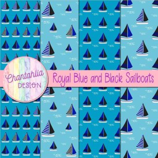 Free royal blue and black sailboats digital papers