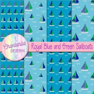 Free royal blue and green sailboats digital papers
