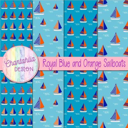 Free royal blue and orange sailboats digital papers