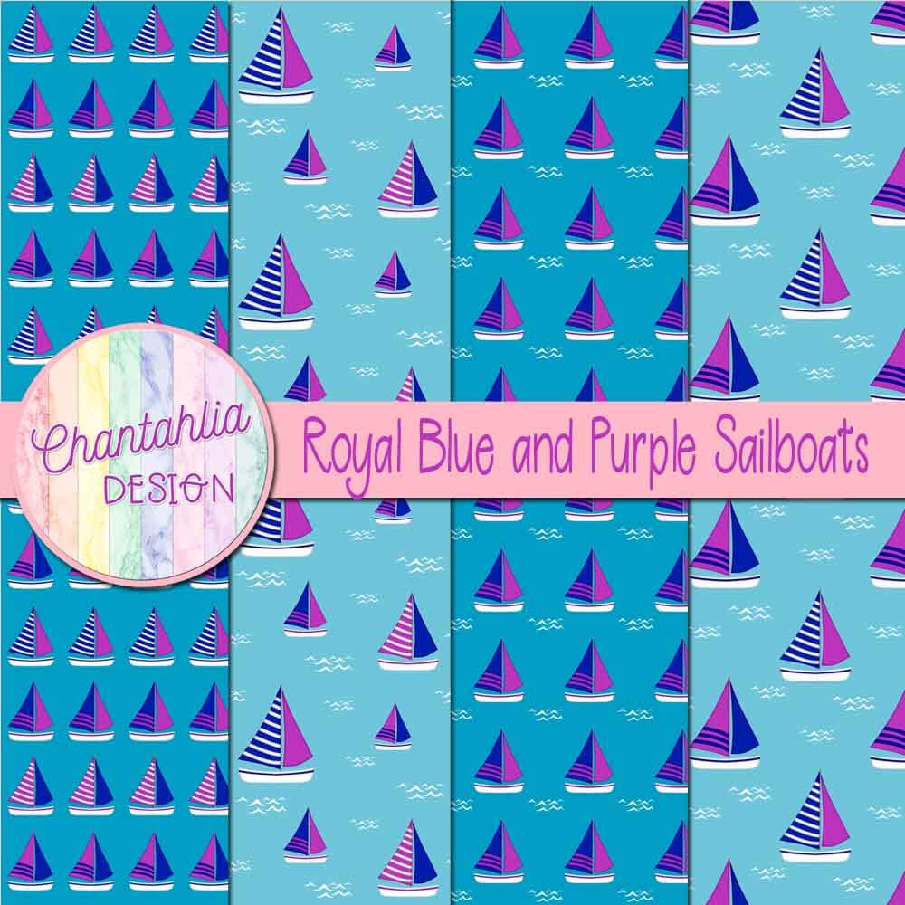 Royal Blue and Purple Sailboats Digital Papers