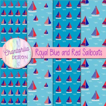 Free royal blue and red sailboats digital papers