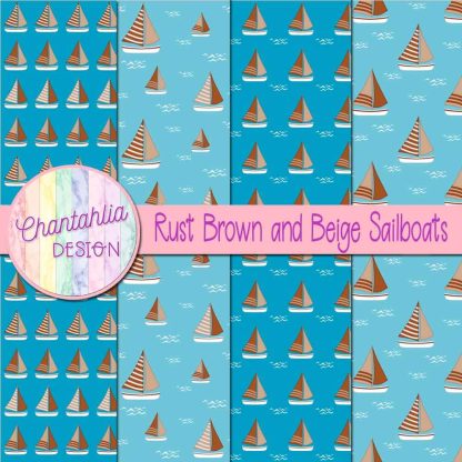 Free rust brown and beige sailboats digital papers