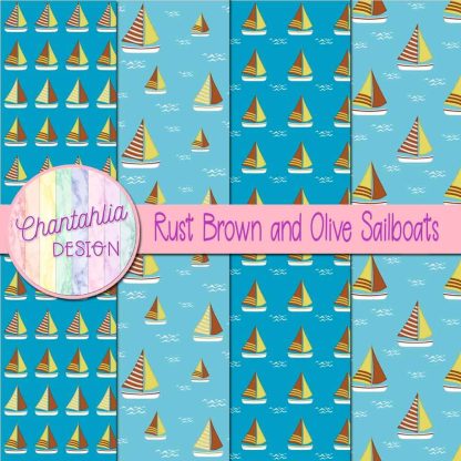 Free rust brown and olive sailboats digital papers