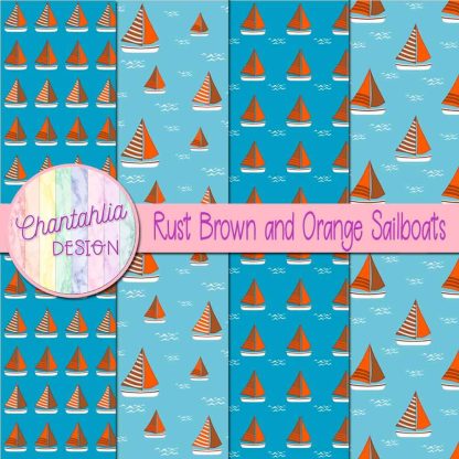 Free rust brown and orange sailboats digital papers