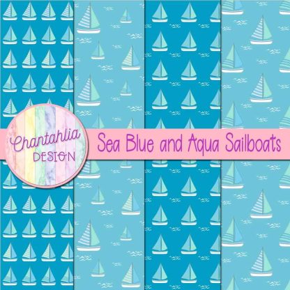 Free sea blue and aqua sailboats digital papers