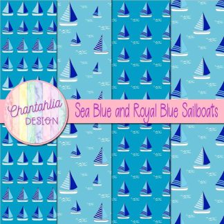 Free sea blue and royal blue sailboats digital papers