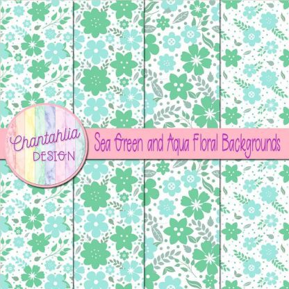 Sea Green and Aqua Floral Backgrounds