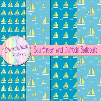 Free sea green and daffodil sailboats digital papers