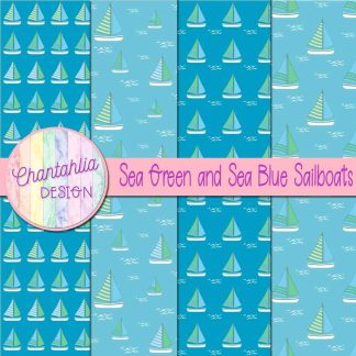 Free sea green and sea blue sailboats digital papers