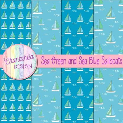 Free sea green and sea blue sailboats digital papers