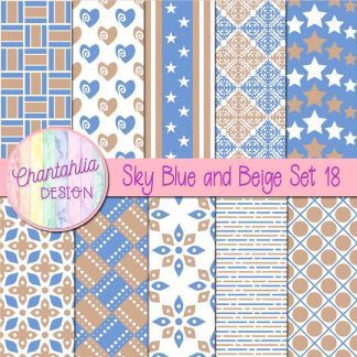 Free sky blue and beige digital papers set 18