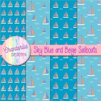 Free sky blue and beige sailboats digital papers