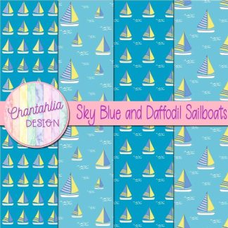 Free sky blue and daffodil sailboats digital papers