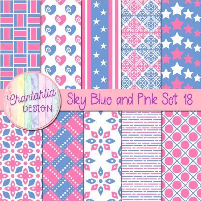 Free sky blue and pink digital papers set 18