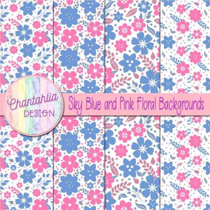 Free sky blue and pink floral backgrounds