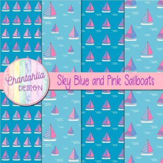 Free sky blue and pink sailboats digital papers