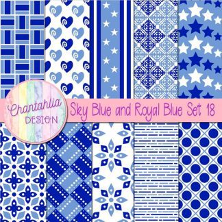 Free sky blue and royal blue digital papers set 18