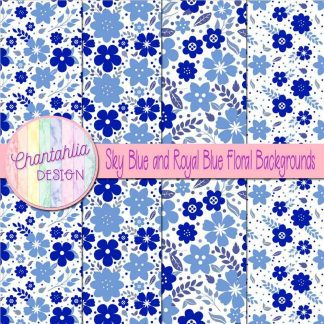Free sky blue and royal blue floral backgrounds