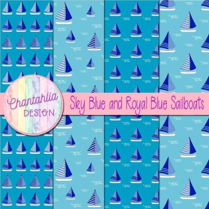 Free sky blue and royal blue sailboats digital papers
