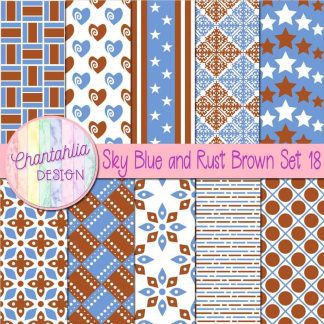 Free sky blue and rust brown digital papers set 18