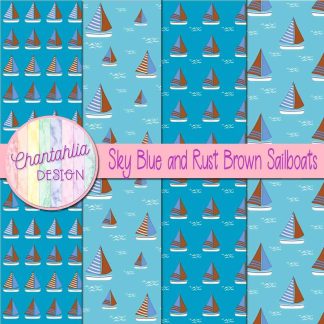 Free sky blue and rust brown sailboats digital papers
