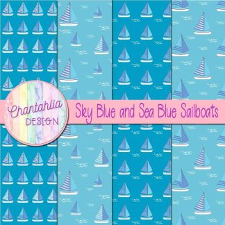 Free sky blue and sea blue sailboats digital papers
