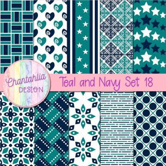 Free teal and navy digital papers set 18