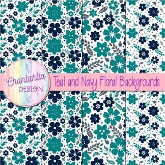 Free teal and navy floral backgrounds