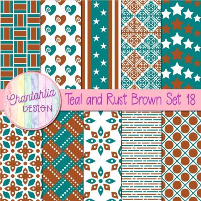 Free teal and rust brown digital papers set 18