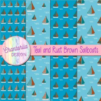 Free teal and rust brown sailboats digital papers
