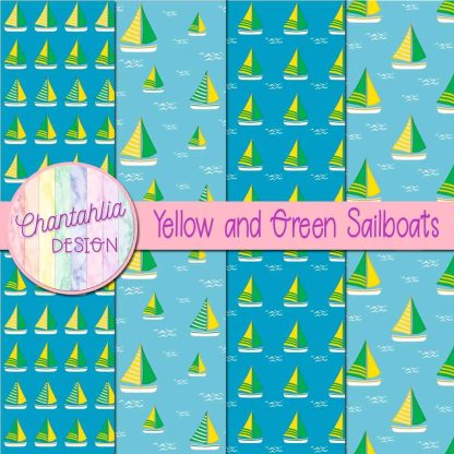 Free yellow and green sailboats digital papers