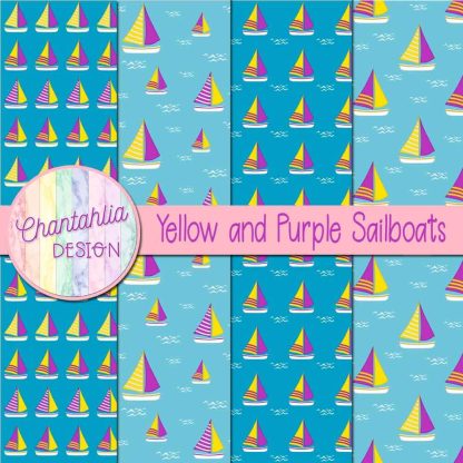 Free yellow and purple sailboats digital papers