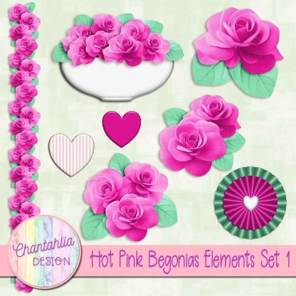 Free design elements in a Hot Pink Begonias theme