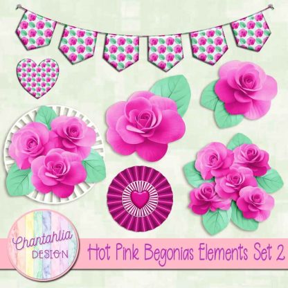 Free design elements in a Hot Pink Begonias theme