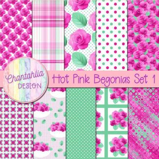 Free digital papers in a Hot Pink Begonias theme