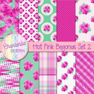 Free digital papers in a Hot Pink Begonias theme
