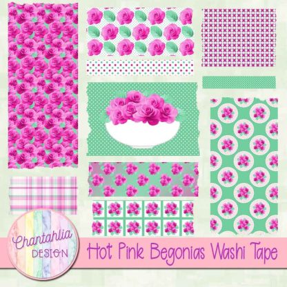 Free washi tape in an Hot Pink Begonias theme