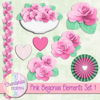 Free design elements in a Pink Begonias theme