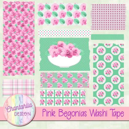 Free washi tape in an Pink Begonias theme