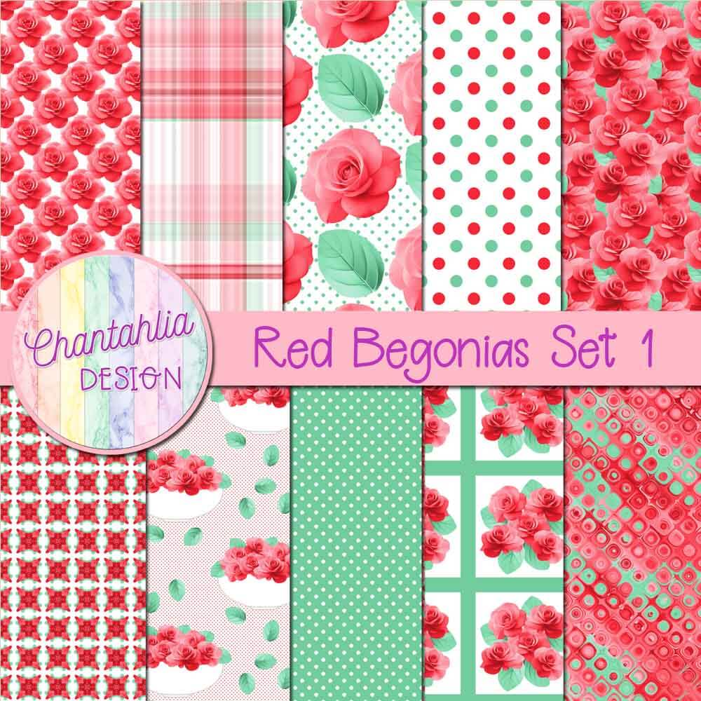 Free digital papers in a Red Begonias theme